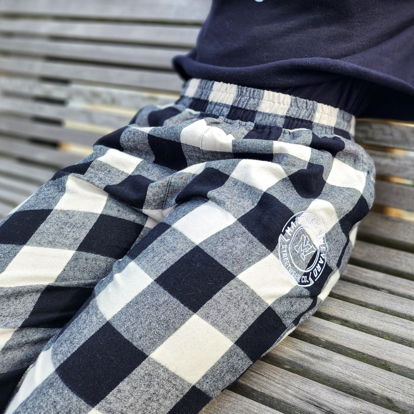 Load image into Gallery viewer, Flannel Joggers - Nautical Blue &amp;amp; White
