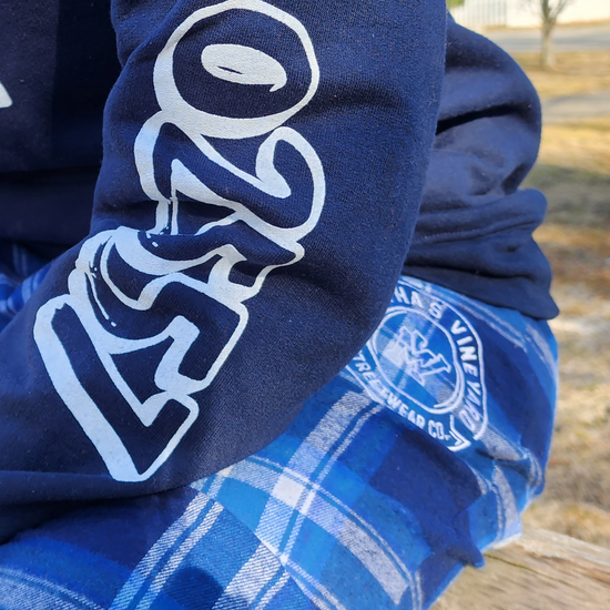 Load image into Gallery viewer, Flannel Joggers - Nautical Blue &amp;amp; White
