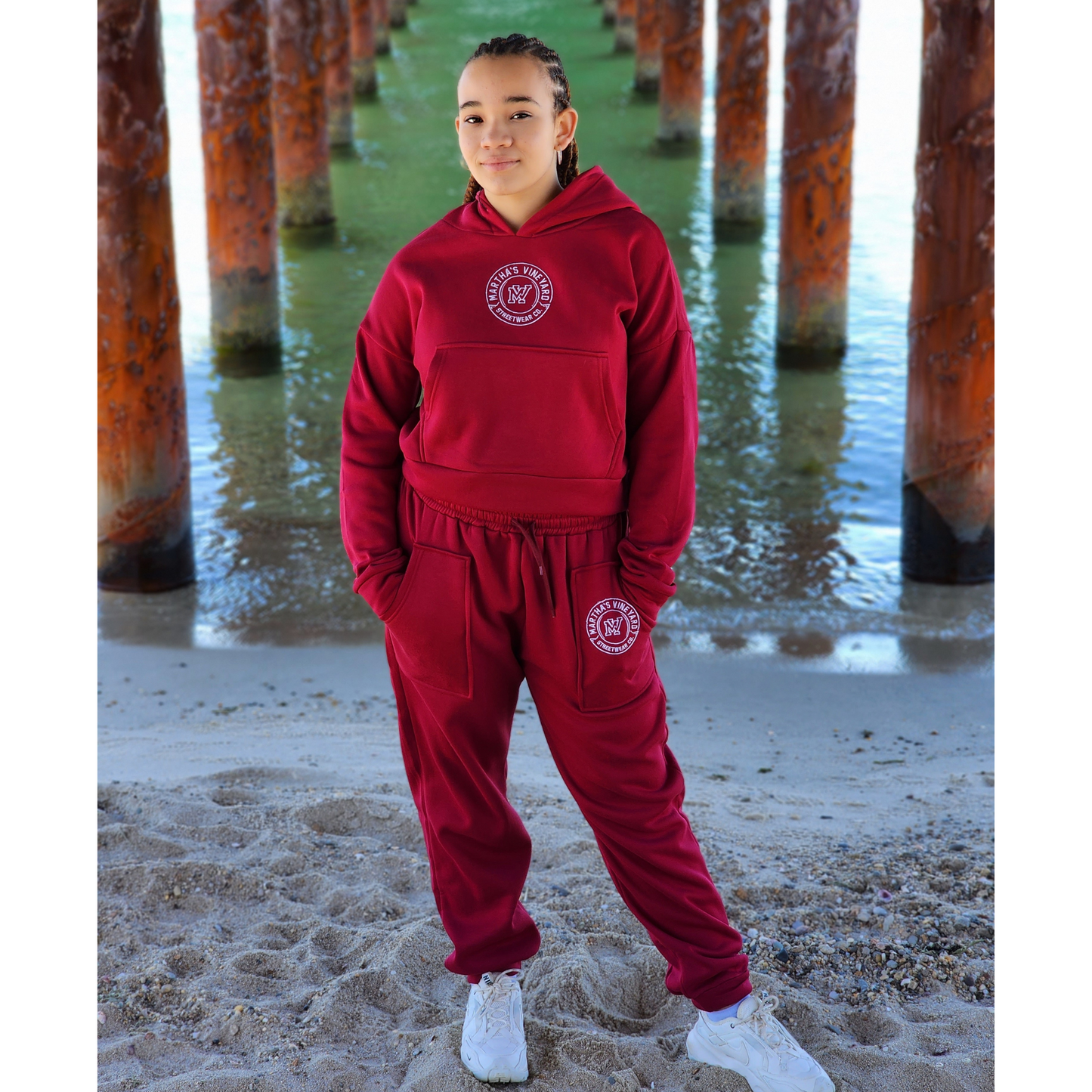 Load image into Gallery viewer, Crop Hoodie Pant Set (Cranberry)
